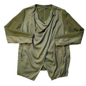 Blank NYC Olive Green Lyocell Linen Blend Draped Jacket Cardigan Size Medium